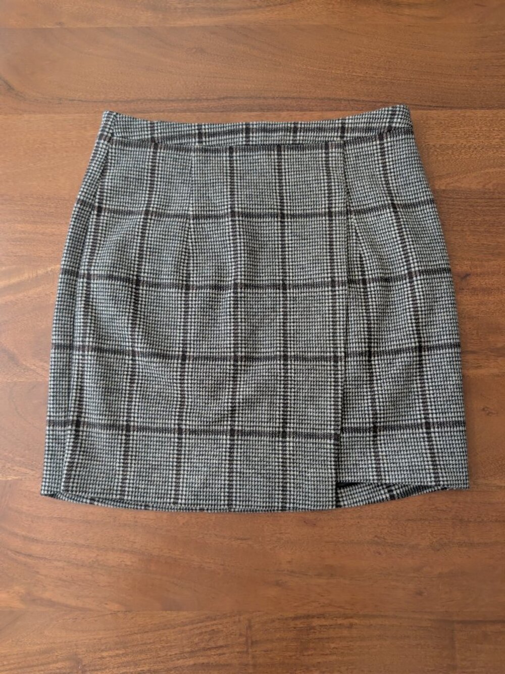 Heartloom Plaid Houndstooth Mini Skirt Brown Cream Lined Size M Side Zip